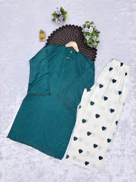 Designer Rama Rayon Cotton Kurti with Embroidered Palazzo for Women CO ORD Sets