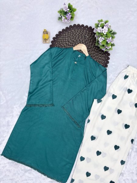 Designer Rama Rayon Cotton Kurti with Embroidered Palazzo for Women CO ORD Sets