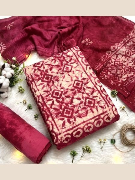 Designer Rani Pink Wax Batik Dress Material Collection with Long Lasting Print Quality 