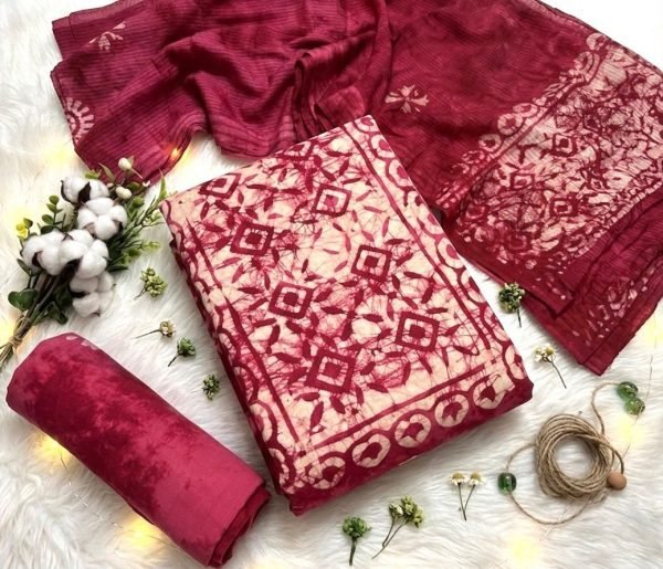 Designer Rani Pink Wax Batik Dress Material Collection with Long Lasting Print Quality Color Set Matching Dress Material Wholesale