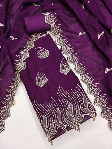 Designer Rashmi Vichitra Silk Multi Work Dress Material Collection  On Purple Fabric   Color Set Matching Dress Material Wholesale