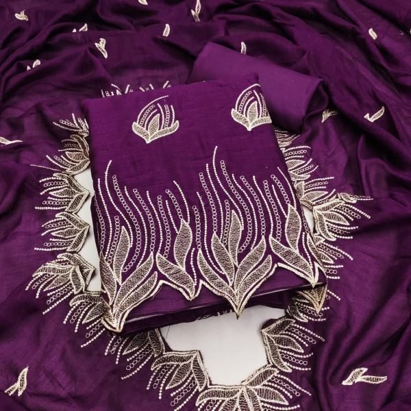 Designer Rashmi Vichitra Silk Multi Work Dress Material Collection  On Purple Fabric   Color Set Matching Dress Material Wholesale