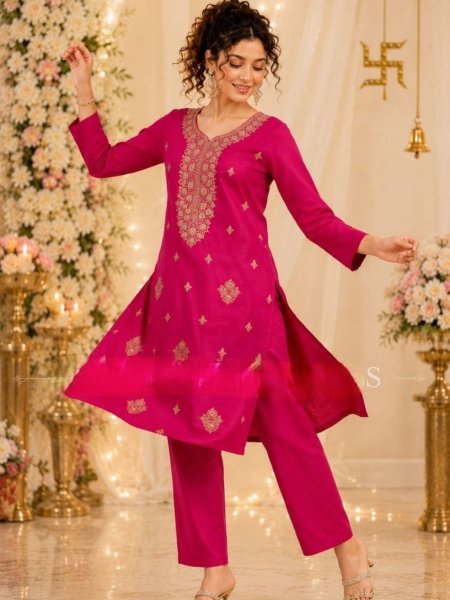 Designer Rayon A Line Embroidered Kurti with Matching Pant for Women Comfortable Summer Ethnic Wear  