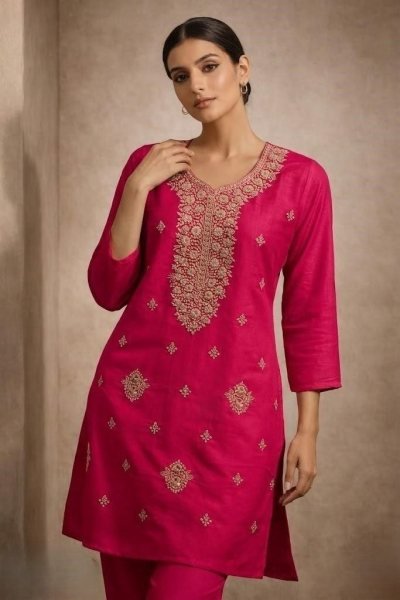 Designer Rayon A Line Embroidered Kurti with Matching Pant for Women Comfortable Summer Ethnic Wear  Embroidery Kurtis 