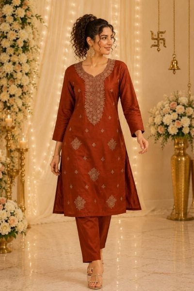 Designer Rayon A Line Embroidered Kurti with Matching Pant for Women Comfortable Summer Ethnic Wear  Embroidery Kurtis 