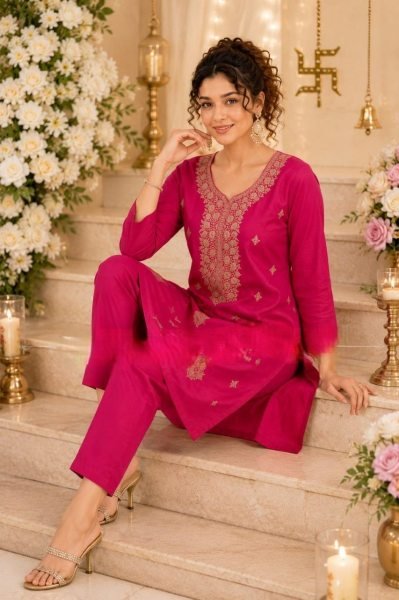 Designer Rayon A Line Embroidered Kurti with Matching Pant for Women Comfortable Summer Ethnic Wear  Embroidery Kurtis 