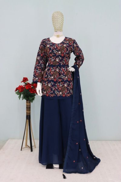 Designer Ready-Made Heavy Chinon Silk Palazzo Suit with Embroidery Work for Best Seller  Designer Plazzo Salwar Suits Wholesale