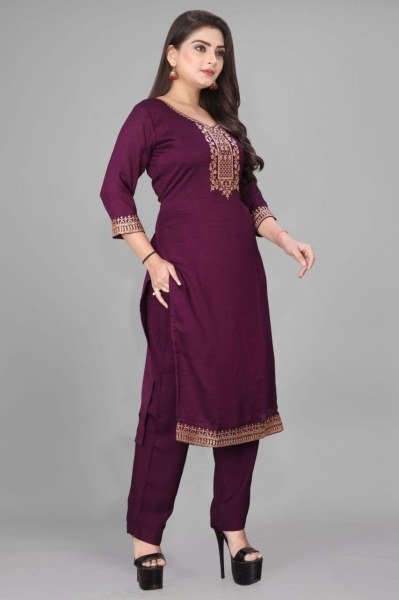 Designer Ready to Wear Rayon Slub Embroidered Kurta Pant Dupatta Set for Women Office Wear Embroidery Kurtis 