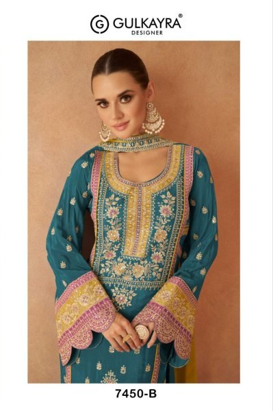 Real Chinon Fabric Embroidery Embellishment Festive Wear Plazoo Suit Set Pakistani Suits Wholesale