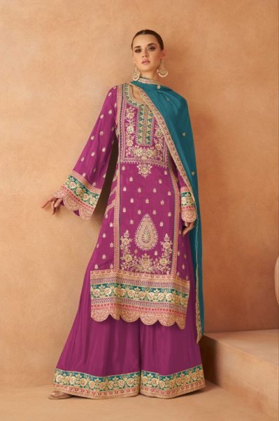 Real Chinon Fabric Embroidery Embellishment Festive Wear Plazoo Suit Set Pakistani Suits Wholesale
