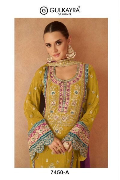 Real Chinon Fabric Embroidery Embellishment Festive Wear Plazoo Suit Set Pakistani Suits Wholesale