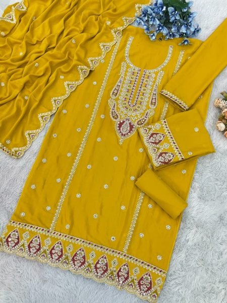 Designer Real Chinon Embroidered Party And Wedding Wear Suit Set with Dupatta At Lowest Price Pakistani Suits Wholesale