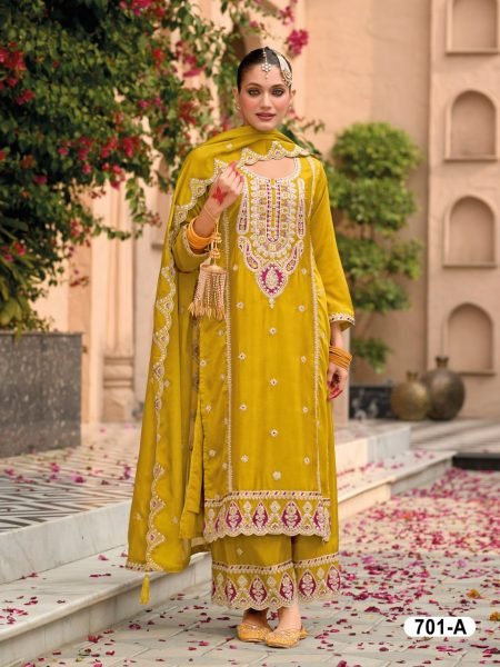 Designer Real Chinon Embroidered Party And Wedding Wear Suit Set with Dupatta At Lowest Price Pakistani Suits Wholesale