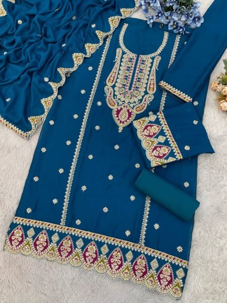 Designer Real Chinon Embroidered Party And Wedding Wear Suit Set with Dupatta At Lowest Price Pakistani Suits Wholesale
