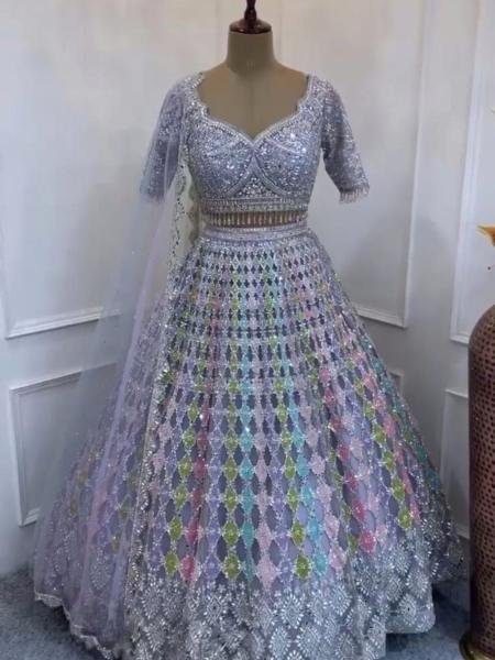 Designer Real Mirror Embroidery Sequins Work Lehenga with Can Can   Canvas Layers  Designer Lehenga Choli