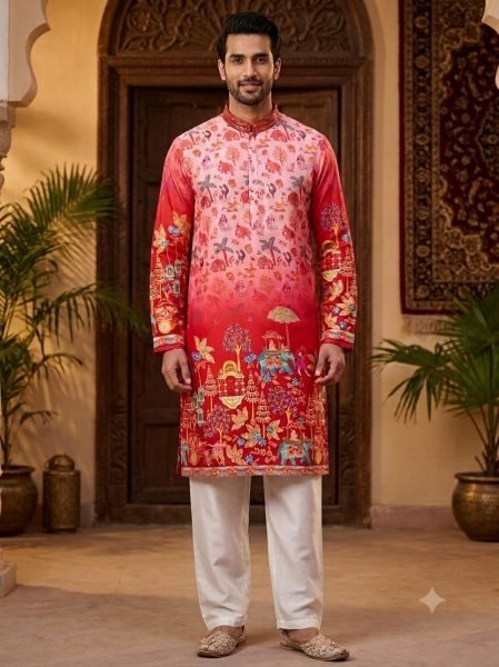 Designer Red Designer Heavy Cotton Men's Kurta with Raymond Cotton Pyjama for Bulk Order Kurta Pajama Wholesale