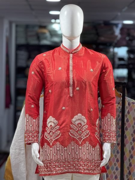 Designer Red Men's Ethnic Kurta with Premium Pearl and Glass Pipe Work Kurta Pajama Wholesale