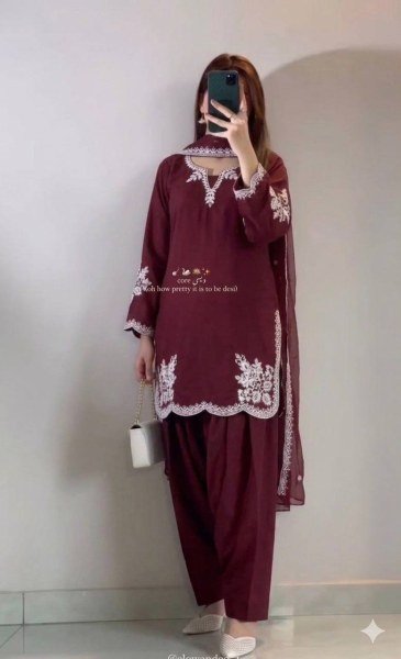Designer Roman Cotton Farshi Salwar Suit with Embroidered Dupatta Ready To Wear Collection