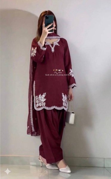 Designer Roman Cotton Farshi Salwar Suit with Embroidered Dupatta Ready To Wear Collection