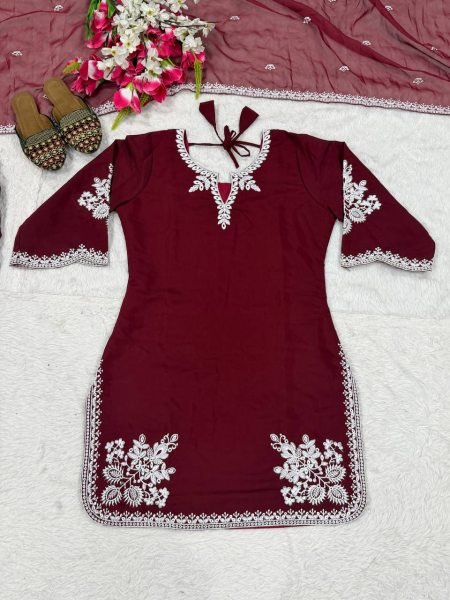 Designer Roman Cotton Farshi Salwar Suit with Embroidered Dupatta Ready To Wear Collection