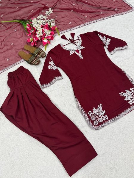 Designer Roman Cotton Farshi Salwar Suit with Embroidered Dupatta Ready To Wear Collection
