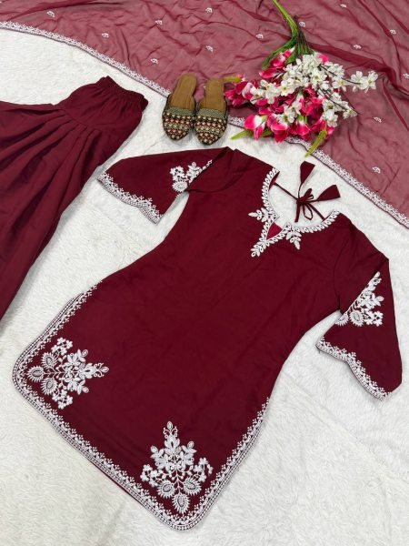 Designer Roman Cotton Farshi Salwar Suit with Embroidered Dupatta Ready To Wear Collection