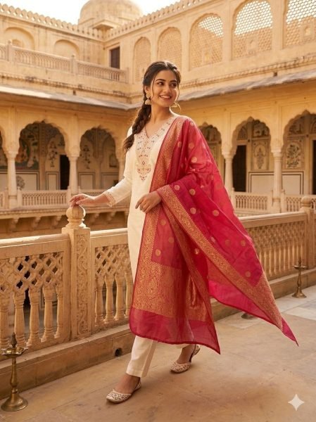 Designer Roman Silk Traditional Embroidered And Sequence Work Suit Set With Zari Border Dupatta for Women Embroidery Kurtis 