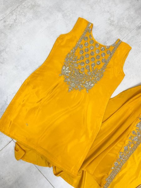 Designer Sequin Embroidered Sharara Suit in Premium French Crepe Silk Stitched Partywear Set Best Deals for Resellers Ready To Wear Collection