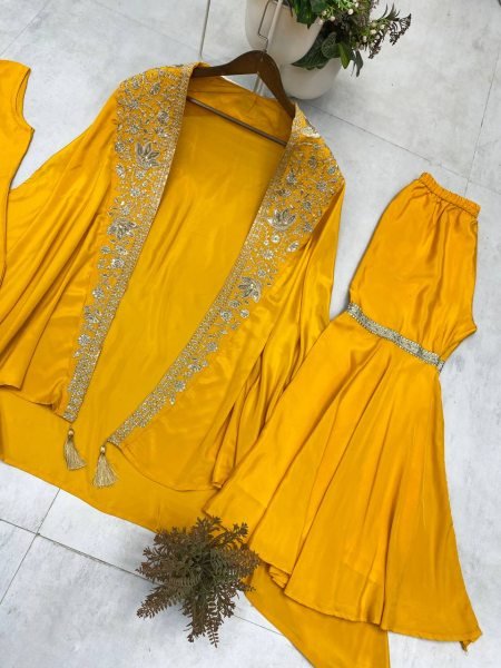 Designer Sequin Embroidered Sharara Suit in Premium French Crepe Silk Stitched Partywear Set Best Deals for Resellers Ready To Wear Collection
