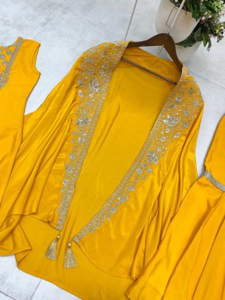 Designer Sequin Embroidered Sharara Suit in Premium French Crepe Silk Stitched Partywear Set Best Deals for Resellers Ready To Wear Collection
