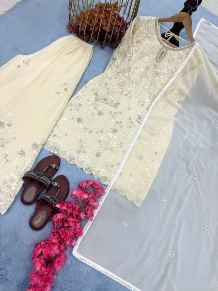 Designer Sequin Work Palazzo Suit with Tassels   Dupatta Set Fully Stitched Reseller Friendly Ready To Wear Collection