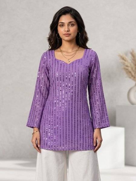 Designer Short Georgette Kurti with Sequence Work for Resellers and Retailers Kurtis