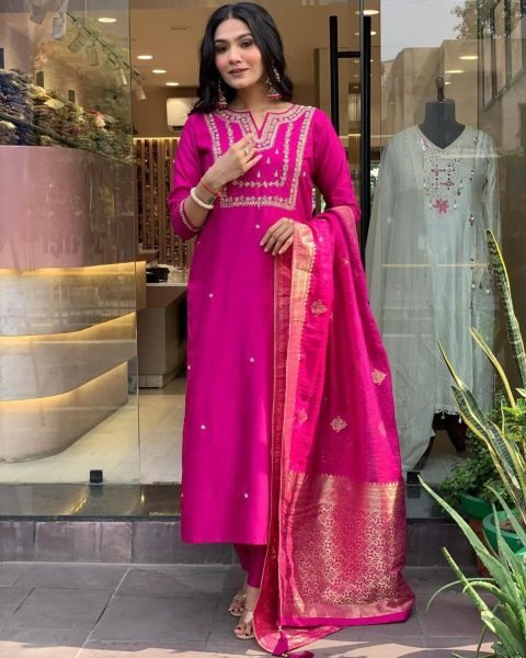 Designer Silk Kurti With Bottom And Dupatta  