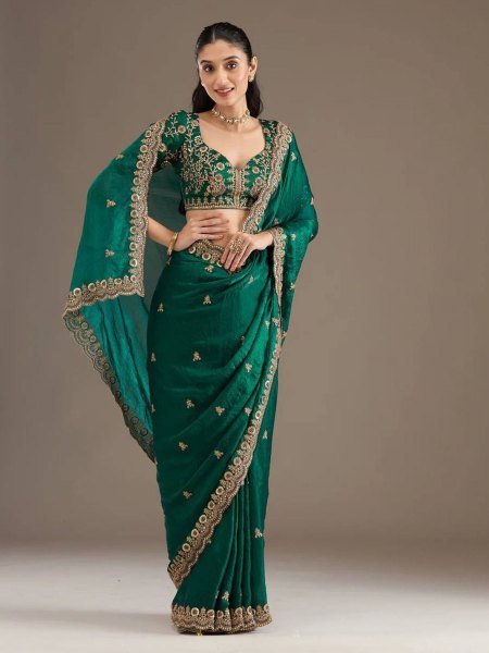 designer silk saree for weddings with heavy embroidered blouse Sarees 