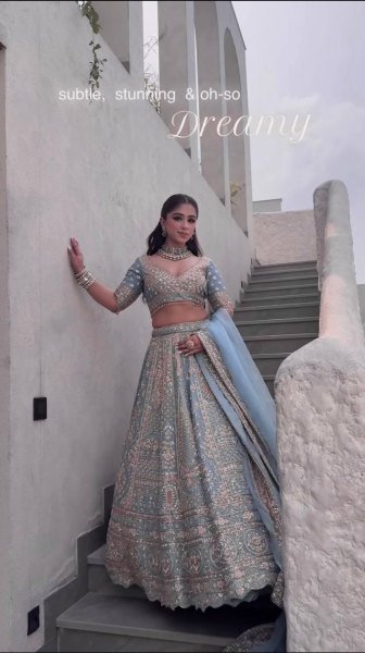 Designer Slate Blue Crepe Silk Lehenga with Glass Silk Embroidered Dupatta For Wedding Wear Designer Lehenga Choli