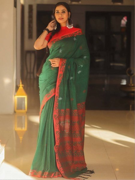 Designer Soft Lilan Cotton Saree With Weaving Saree Collection 