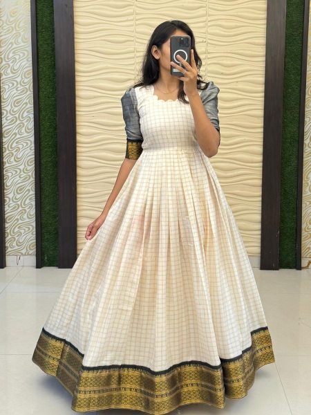 Designer South Indian Style Paithani Silk Anarkali Gown with Full Flare for Resellers and Retailers Kurtis