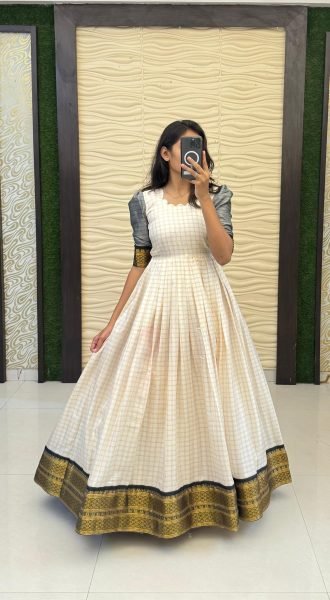 Designer South Indian Style Paithani Silk Anarkali Gown with Full Flare for Resellers and Retailers Anarkali Kurtis 