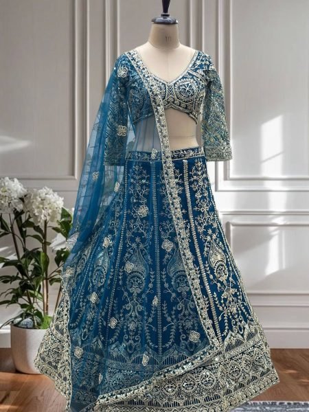 Designer Teal Blue Net Embroidery Lehenga Choli Bridal Collection at Manufacturer Price  Lehenga