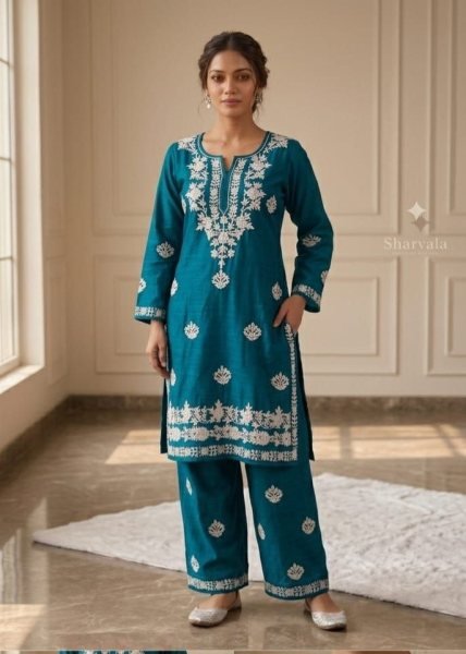 Designer Teal Blue Rayon Ethnic Wear Collection at Wholesale Rate for Women Embroidery Kurtis 