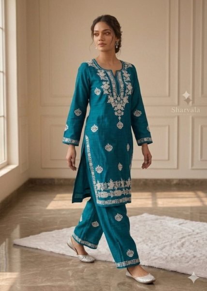 Designer Teal Blue Rayon Ethnic Wear Collection at Wholesale Rate for Women Embroidery Kurtis 