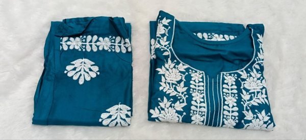 Designer Teal Blue Rayon Ethnic Wear Collection at Wholesale Rate for Women Embroidery Kurtis 