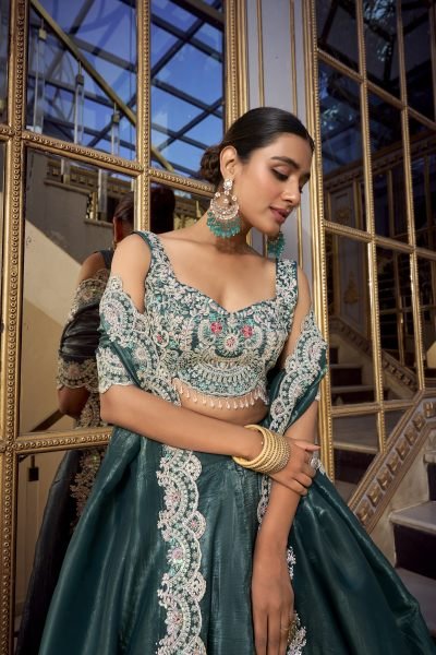  designer Teal Green Color Gold Crush Lehenga Choli Set Designer Lehenga Choli