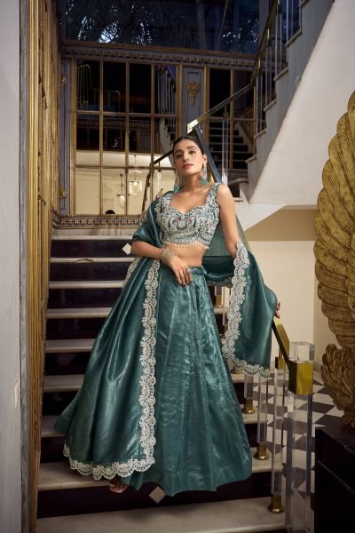  designer Teal Green Color Gold Crush Lehenga Choli Set Designer Lehenga Choli
