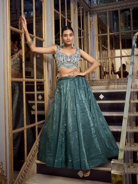  designer Teal Green Color Gold Crush Lehenga Choli Set Designer Lehenga Choli