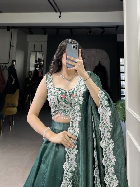  designer Teal Green Color Gold Crush Lehenga Choli Set Designer Lehenga Choli