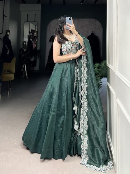  designer Teal Green Color Gold Crush Lehenga Choli Set Designer Lehenga Choli