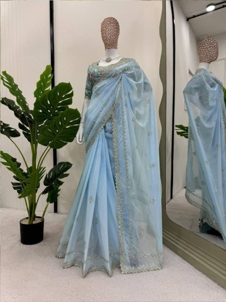  Designer Tibby silk  Saree with Thred & Sequnce work. 