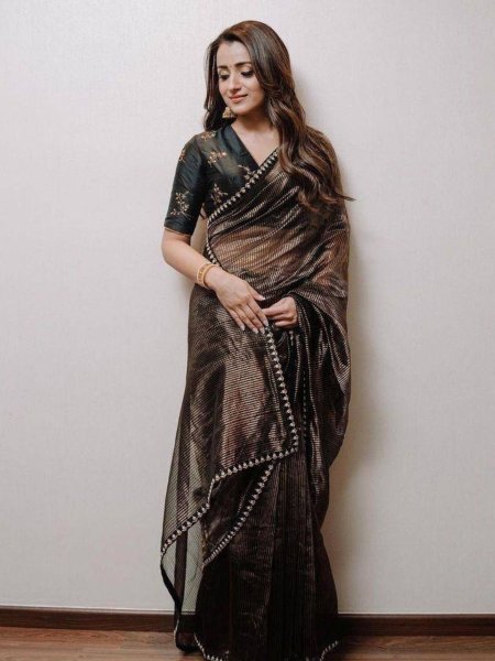 Designer Tissue Saree with Embroidered Blouse Inspired by Trisha Krishnan 