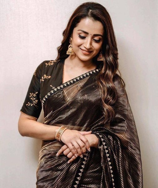 Designer Tissue Saree with Embroidered Blouse Inspired by Trisha Krishnan Embroidery Sarees Wholesale